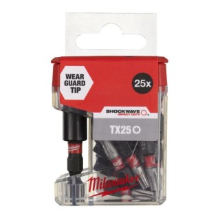 Milwaukee bit końcówka t25 x 25mm/25szt. +uchwyt magnetyczny 60mm shockwave 4932479858