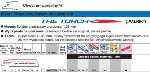 Milwaukee brzeszczot do piły szablastej 150/1,4mm torch bimetal 5szt. Do metalu 48005784