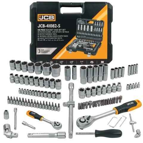 JCB Professional Zestaw Kluczy Nasadowych 108el 1/2" 1/4" CRV Grzechotki Walizka JCB-41082-5