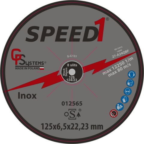 Speed1 Tarcza do szlifowania metalu INOX 125x6,5x22,2mm 012565