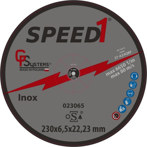Speed1 Tarcza do szlifowania metalu INOX 230x6,5x22,2mm 023065